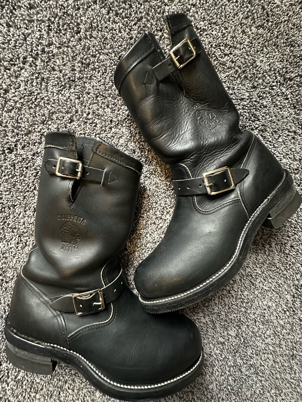Chippewa 27863 Engineer Black Leather Motorcycle Boots Steal Toe Size 8.5 USA